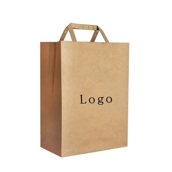Logo imprimé personnalisé Recyclé Fast Food Lunch Emballage Brown Kraft Take Away Paper Bag avec poignée