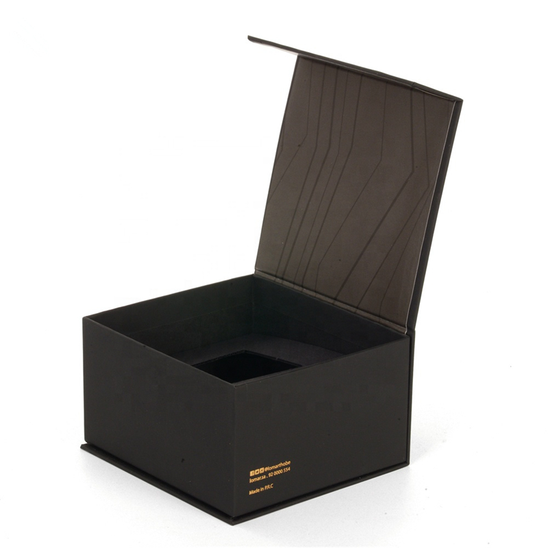 Boîte de papier de carton d'emballage de cadeau de montre de bijoux de luxe magnétique noir fait sur commande